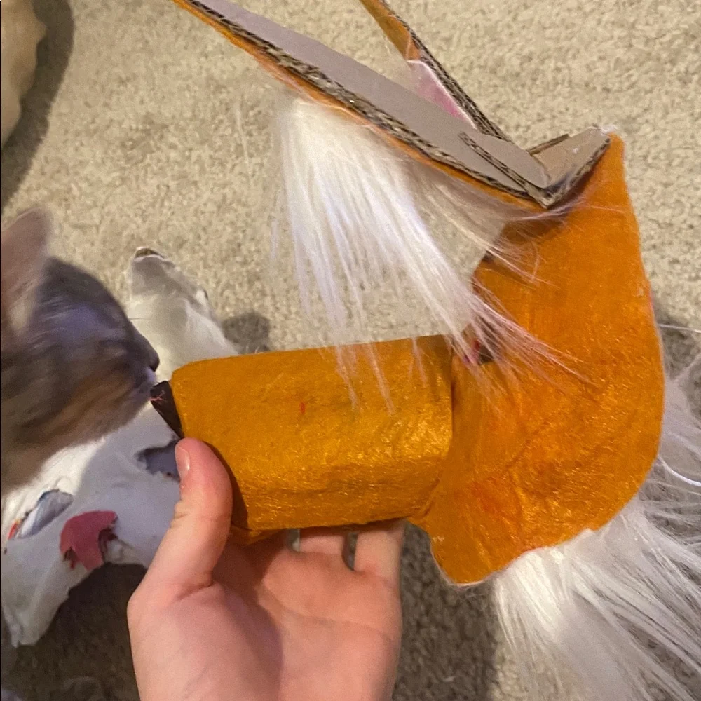 Orange Furry Animal Mask with Pink and White Accents